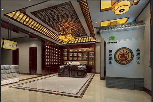 上犹古朴典雅的中式茶叶店大堂设计效果图